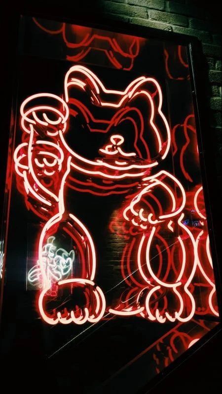 A neon waving cat